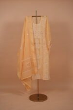 Yellow mul chanderi suit set with Ghaspatti embroidery - Image 2