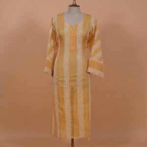 Mustard Yellow organza pintucks ghaspatti suit