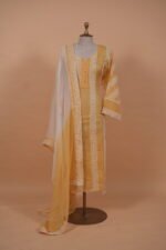 Mustard Yellow organza pintucks ghaspatti suit - Image 4