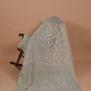 Check organza saree with tapechi embroidery & cutwork