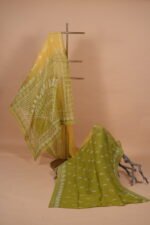 Hombre green Check Organza saree with embroidery and cutwork - Image 3