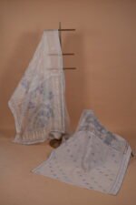 White check organza saree with multicolor embroidery - Image 3