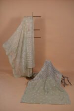 Check organza saree with tapechi embroidery & cutwork - Image 3