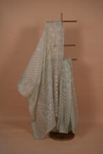 Check organza saree with tapechi embroidery & cutwork - Image 5