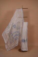 White check organza saree with multicolor embroidery - Image 4