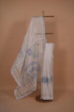 White check organza saree with multicolor embroidery - Image 5