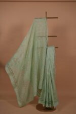 Pista green check organza saree - Image 4