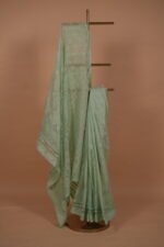 Pista green check organza saree - Image 5