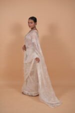 White Organza saree with cutwork and tapechi - Image 2