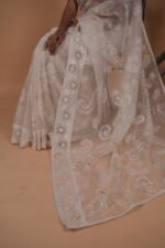 White Organza saree with cutwork and tapechi - Image 3