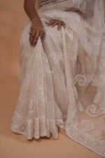 White Organza saree with cutwork and tapechi - Image 4