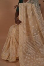 Lime Yellow Cheque Organza Saree - Image 4