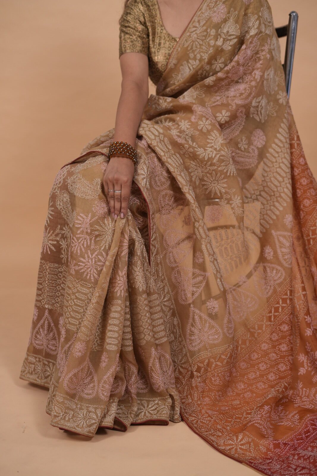 DSC03572 Silk Organza saree with hombre brown shading - Image 1