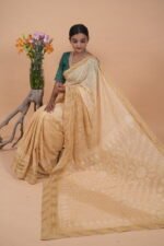 Lime Yellow Zari Kota saree with hombre shading tapechi embroidery - Image 5