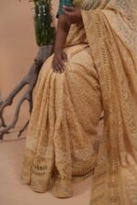 Lime Yellow Zari Kota saree with hombre shading tapechi embroidery - Image 6