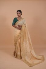 Lime Yellow Zari Kota saree with hombre shading tapechi embroidery - Image 3