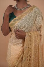 Lime Yellow Zari Kota saree with hombre shading tapechi embroidery - Image 4