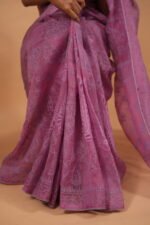 Mauve color silk organza saree with lavender tapechi embroidery - Image 2