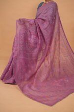 Mauve color silk organza saree with lavender tapechi embroidery - Image 4