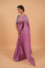 Mauve color silk organza saree with lavender tapechi embroidery - Image 5