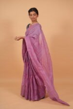 Mauve color silk organza saree with lavender tapechi embroidery - Image 6