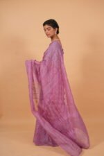 Mauve color silk organza saree with lavender tapechi embroidery