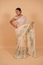 Cream Colored Silk Organza Saree - Image 5