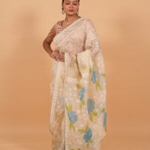 Cream Colored Silk Organza Saree