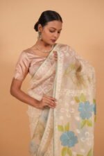 Cream Colored Silk Organza Saree - Image 2