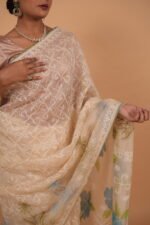 Cream Colored Silk Organza Saree - Image 3