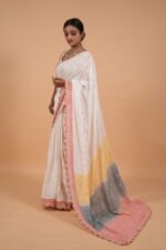 Cream color tapechi kota saree with multicolored pallu - Image 2