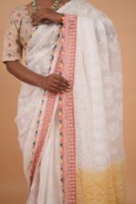 Cream color tapechi kota saree with multicolored pallu - Image 3