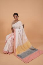 Cream color tapechi kota saree with multicolored pallu - Image 4