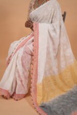 Cream color tapechi kota saree with multicolored pallu - Image 5