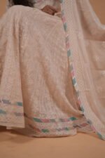 Cream Kota Anarkali in handmade Chikankari with multi color piping - Image 4