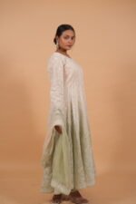 Cream & green Shaded cotton voil Anarkali - Image 2
