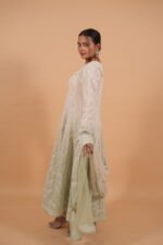 Cream & green Shaded cotton voil Anarkali - Image 3