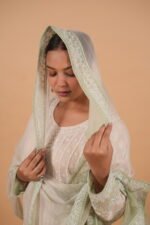 Cream & green Shaded cotton voil Anarkali - Image 6