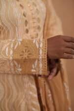 Yellow Anarkali in cotton voil with all over cutwork - Image 3