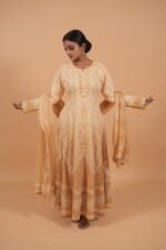 Yellow Anarkali in cotton voil with all over cutwork - Image 5