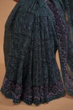 Ink Blue Silk Organza Saree with light blue tapechi embroidery - Image 5