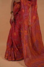 Brick color silk organza saree with multicolored embroidery - Image 2