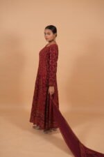 Wine color georgette Anarkali with full chikankari work