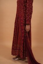 Wine color georgette Anarkali with full chikankari work - Image 2