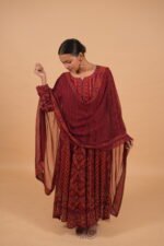 Wine color georgette Anarkali with full chikankari work - Image 3
