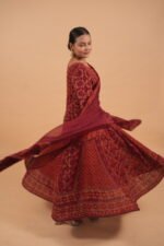 Wine color georgette Anarkali with full chikankari work - Image 5