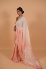 Kota shaded saree in coral and cream color having tapechi embroidery - Image 5