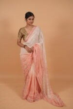 Kota shaded saree in coral and cream color having tapechi embroidery - Image 2