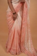 Kota shaded saree in coral and cream color having tapechi embroidery - Image 4