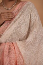 Kota shaded saree in coral and cream color having tapechi embroidery - Image 3